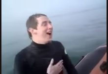 Rapaz empurra amigo em cima de tubarão no mar 12
