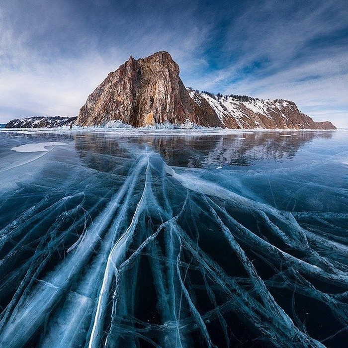 Lago Bailkal no inverno, Rússia.