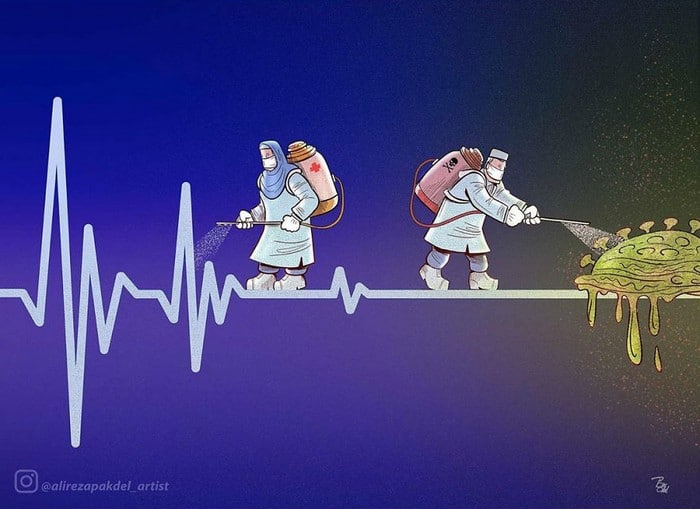 Artista iraniano mostra a dura realidade dos médicos durante surto de coronavírus (29 fotos) 2