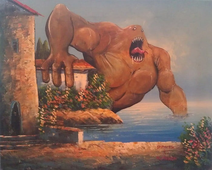 Este artista adiciona monstros às pinturas de brechós, e é hilário (21 fotos) 2