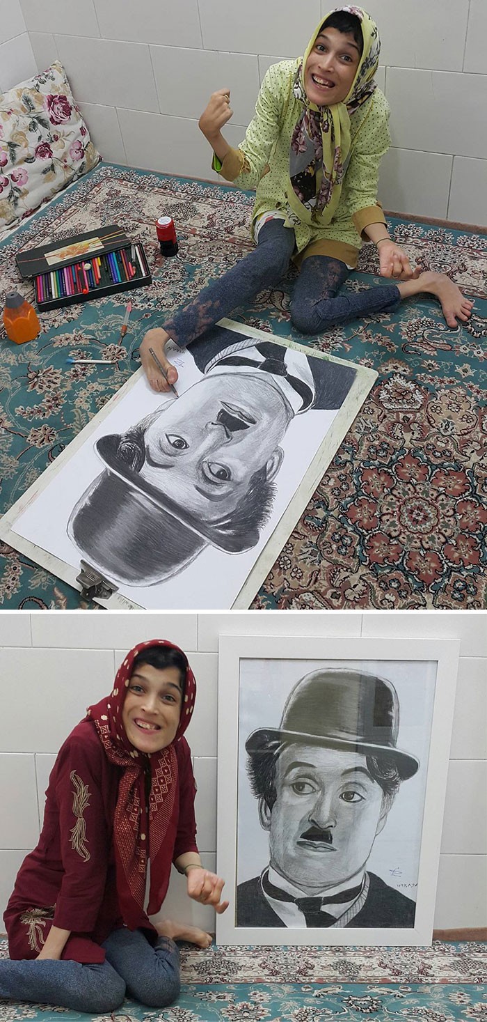 35 retratos incríveis desta artista iraniana com deficiência que usa apenas o Pé 5