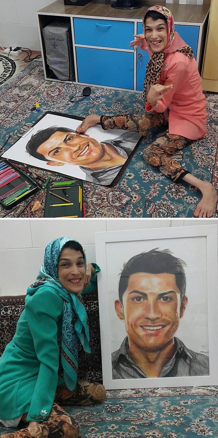 35 retratos incríveis desta artista iraniana com deficiência que usa apenas o Pé 34