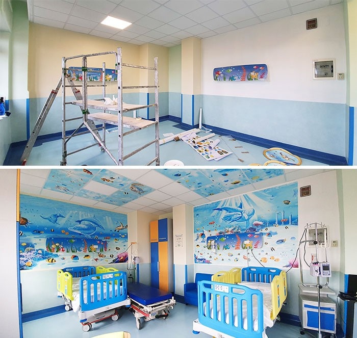 34 fotos de belos murais em hospitais do artista italiano que ajudam crianças e adultos 7