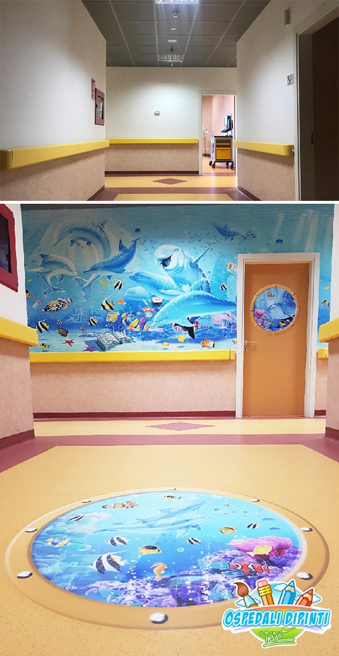34 fotos de belos murais em hospitais do artista italiano que ajudam crianças e adultos 12