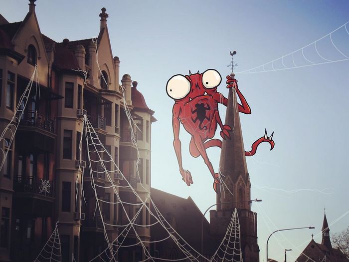 Um ilustrador adiciona monstros engraçados pela cidade 10