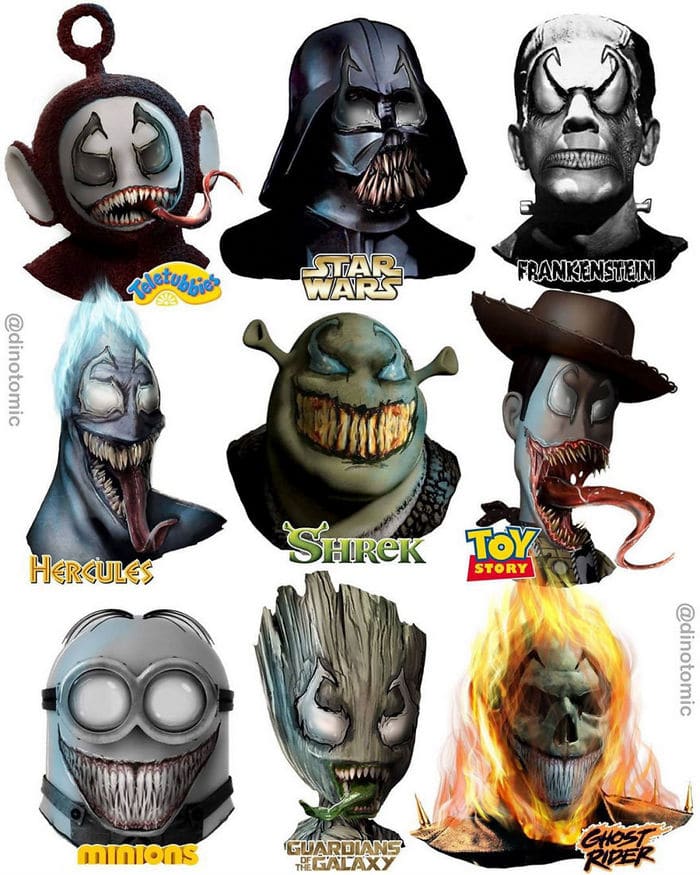 Artista mostra a aparência de vários personagens em diferentes universos de desenhos animados 7