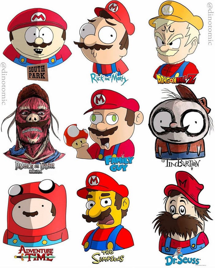 Artista mostra a aparência de vários personagens em diferentes universos de desenhos animados 12