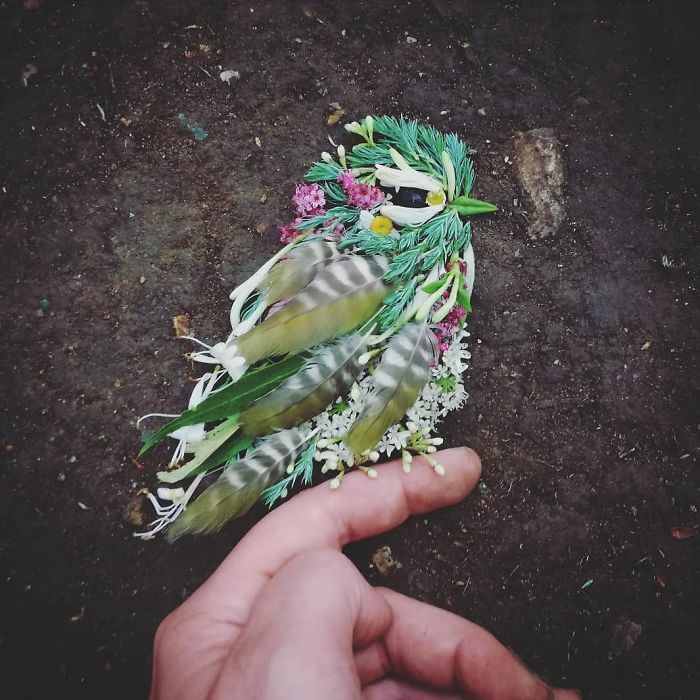 Artista usa coisas que encontra nas florestas para criar lindas mandalas de pássaros 10