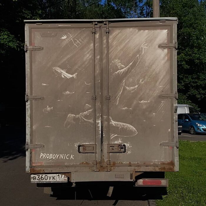 Donos de caminhões sujos encontram desenhos incríveis em seus veículos deixados por este artista 18