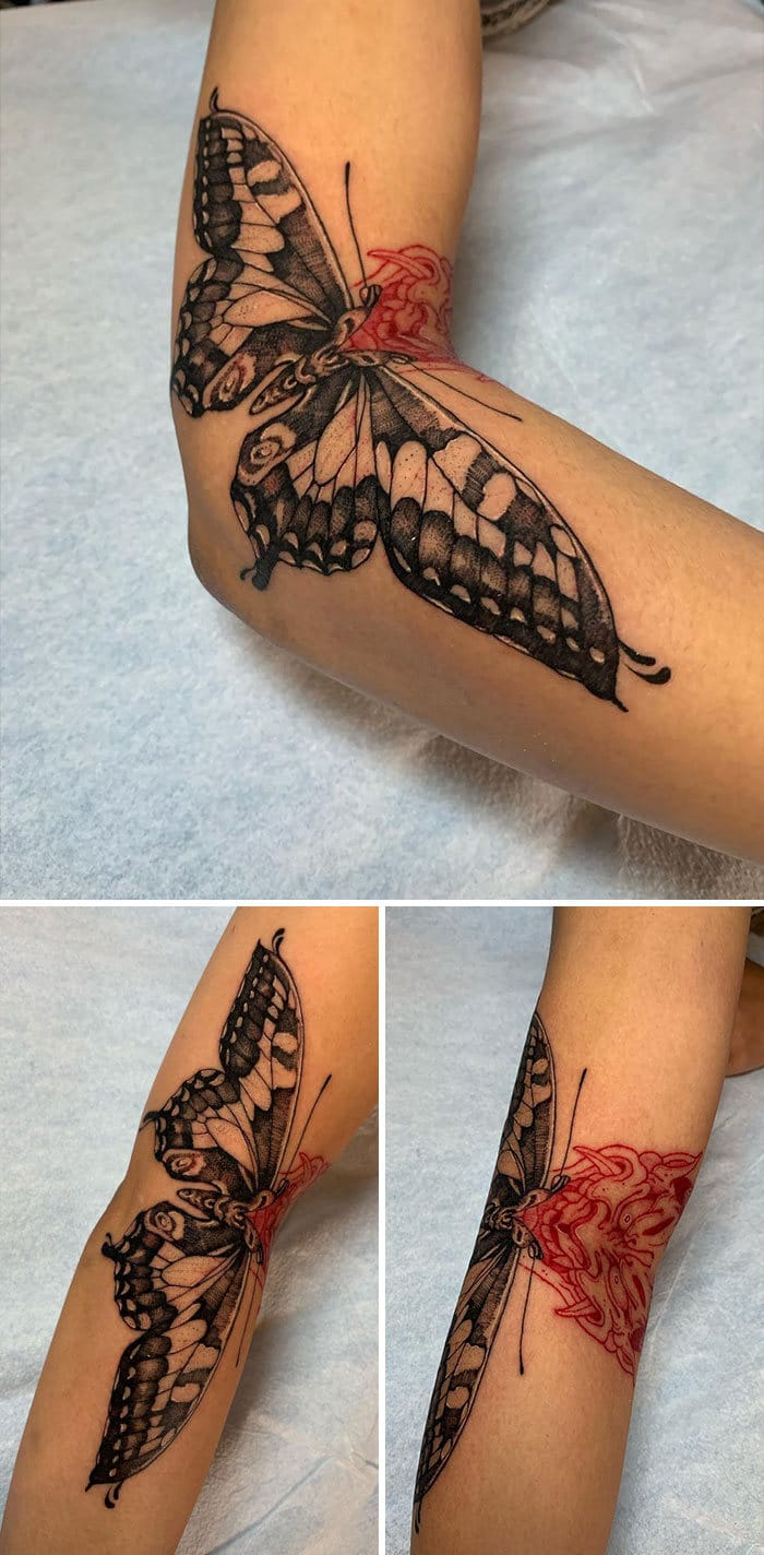 38 tatuagens impressionantes de movimento que se transformam quando as pessoas dobram seus corpos 31