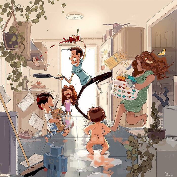 Marido retrata a vida cotidiana com sua esposa e filhos em 54 novas ilustrações comoventes 17
