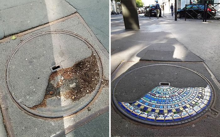 Artista conserta calçadas, buracos e edifícios rachados usando mosaicos vibrantes (30 fotos) 3