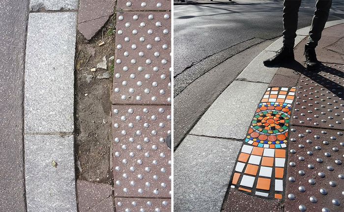 Artista conserta calçadas, buracos e edifícios rachados usando mosaicos vibrantes (30 fotos) 5