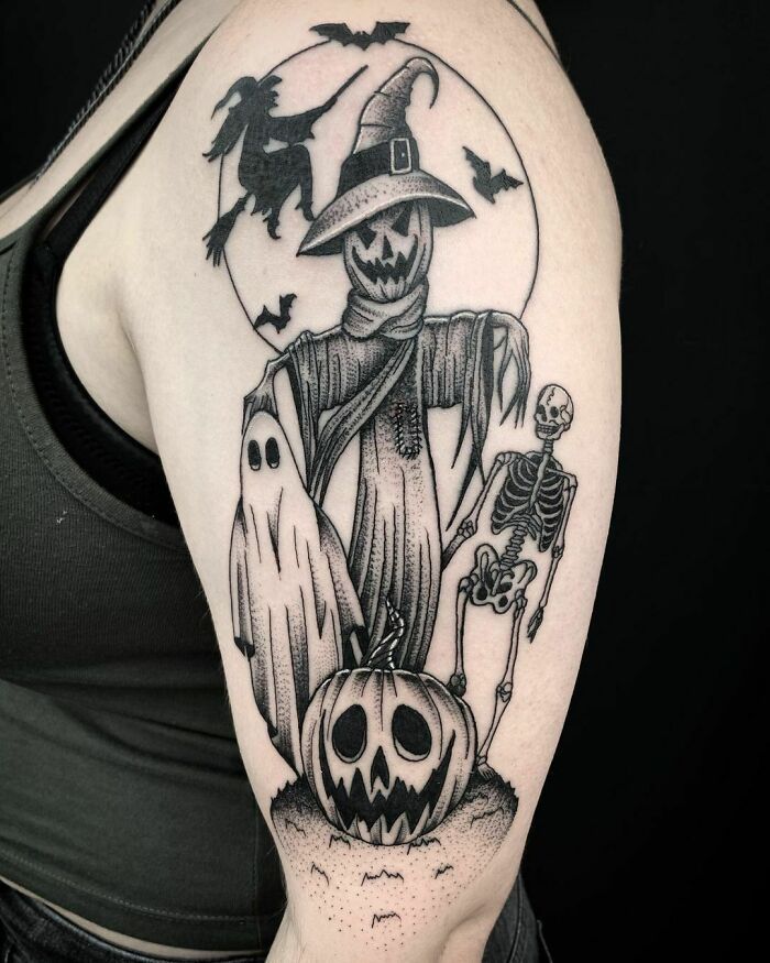 54 tatuagens inspiradas no Halloween de pessoas que fizeram seu amor pelo terror permanente 36