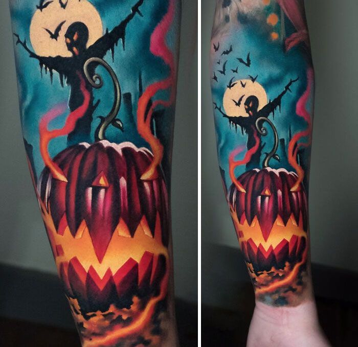 54 tatuagens inspiradas no Halloween de pessoas que fizeram seu amor pelo terror permanente 44