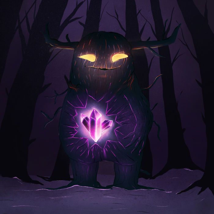 35 ilustrações de lindos monstros e espíritos brilhantes da floresta 26