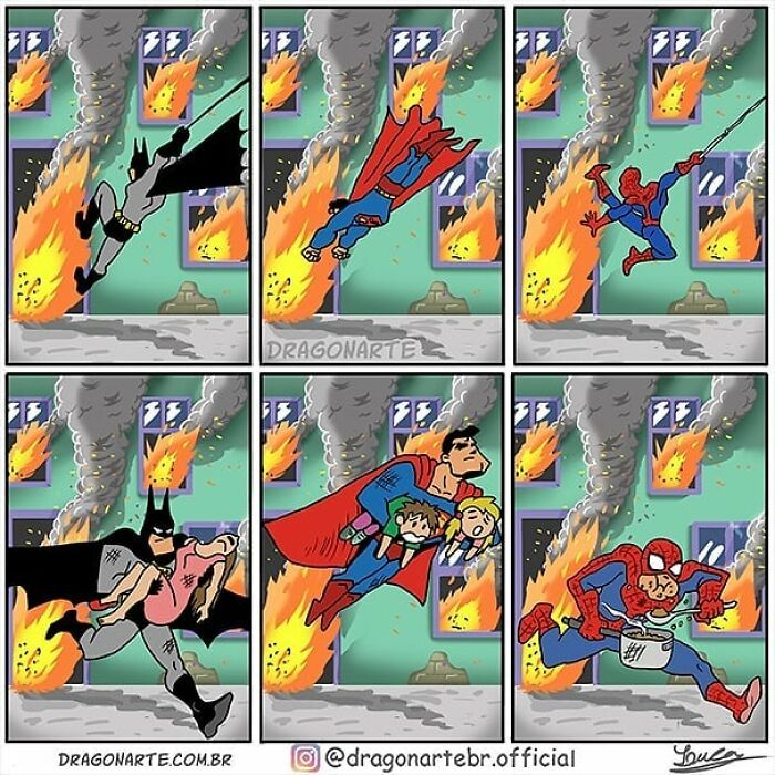 Artista mostra o que super-heróis e outros personagens famosos estão fazendo quando ninguém está olhando (34 quadrinhos) 23