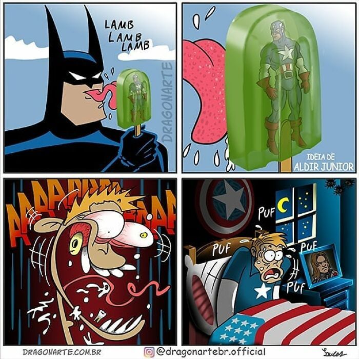 Artista mostra o que super-heróis e outros personagens famosos estão fazendo quando ninguém está olhando (34 quadrinhos) 21