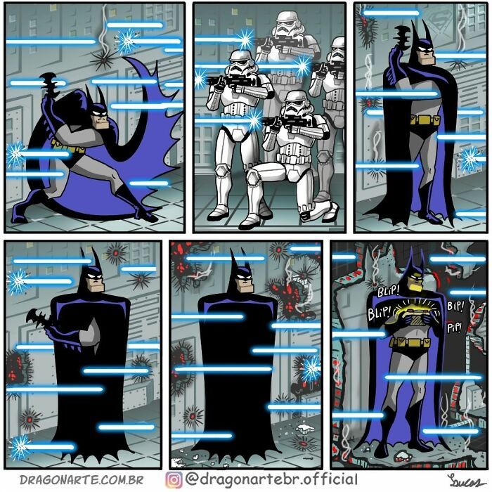 Artista mostra o que super-heróis e outros personagens famosos estão fazendo quando ninguém está olhando (34 quadrinhos) 16