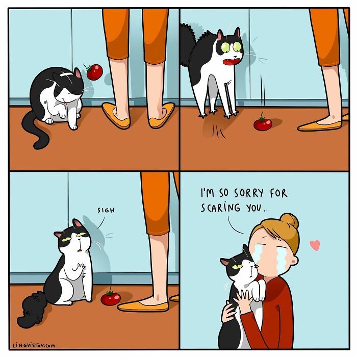40 quadrinhos divertidos de Lingvistov mostrando como é realmente viver com um gato 5