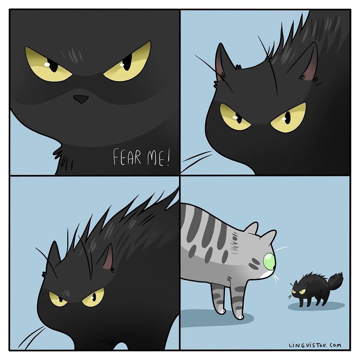 40 quadrinhos divertidos de Lingvistov mostrando como é realmente viver com um gato 16