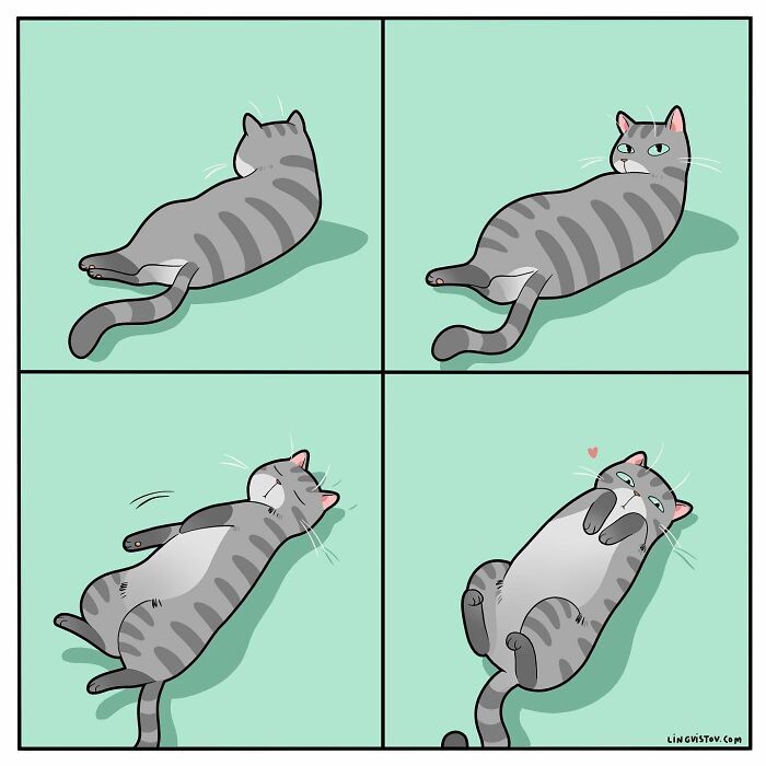 40 quadrinhos divertidos de Lingvistov mostrando como é realmente viver com um gato 32