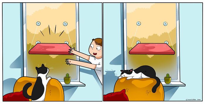 40 quadrinhos divertidos de Lingvistov mostrando como é realmente viver com um gato 33