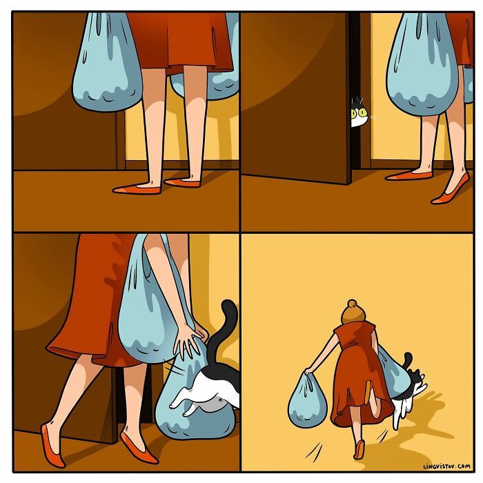 40 quadrinhos divertidos de Lingvistov mostrando como é realmente viver com um gato 39