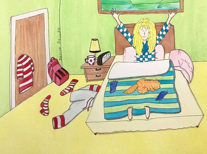 40 ilustrações divertidas que mostram as vantagens de viver com um gato 12