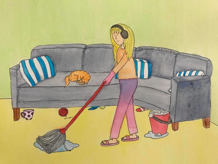 40 ilustrações divertidas que mostram as vantagens de viver com um gato 29