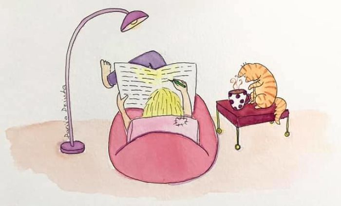 40 ilustrações divertidas que mostram as vantagens de viver com um gato 38