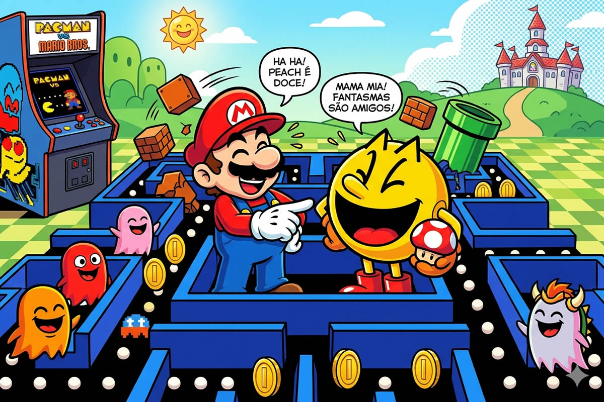 Quando dois mundos colidem: O épico encontro de Pacman vs Mario Bros que vai explodir sua mente nostálgica Quando dois mundos colidem: O épico encontro de Pacman vs Mario Bros que vai explodir sua mente nostálgica