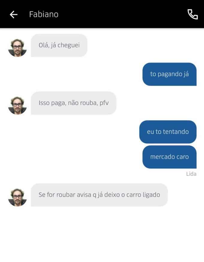 30 prints de conversar entre motorista de Uber e seus clientes 16