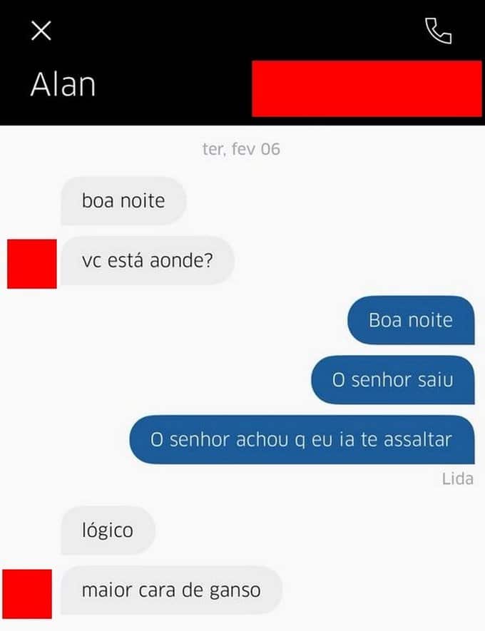 30 prints de conversar entre motorista de Uber e seus clientes 24