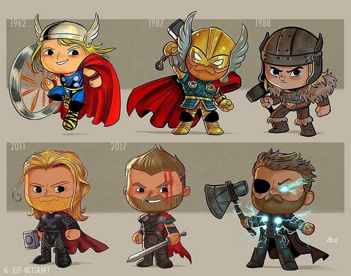 Artista ilustra a evolução dos ícones da cultura pop e o resultado é muito fofo (45 fotos) - cultura pop Thor Artista ilustra a evolução dos ícones da cultura pop e o resultado é muito fofo (45 fotos)