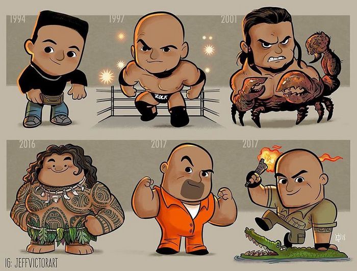 Artista ilustra a evolução dos ícones da cultura pop e o resultado é muito fofo (45 fotos) - cultura pop Dwayne Johnson - The Rock Artista ilustra a evolução dos ícones da cultura pop e o resultado é muito fofo (45 fotos)