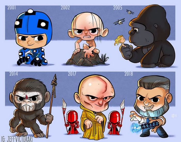 Artista ilustra a evolução dos ícones da cultura pop e o resultado é muito fofo (45 fotos) - cultura pop Andy Serkis Artista ilustra a evolução dos ícones da cultura pop e o resultado é muito fofo (45 fotos)