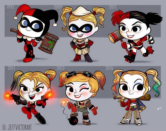 Artista ilustra a evolução dos ícones da cultura pop e o resultado é muito fofo (45 fotos) - cultura pop Harley Quinn Artista ilustra a evolução dos ícones da cultura pop e o resultado é muito fofo (45 fotos)