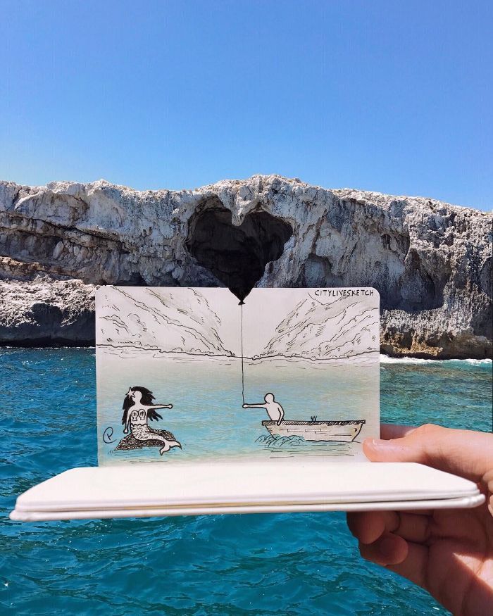 Artista cria fotografias alucinantes misturando desenhos com realidade (34 fotos) 10