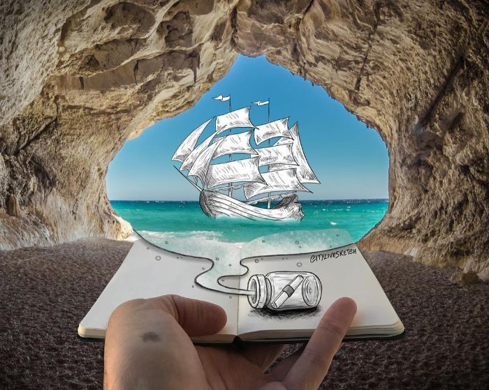 Artista cria fotografias alucinantes misturando desenhos com realidade (34 fotos) 15