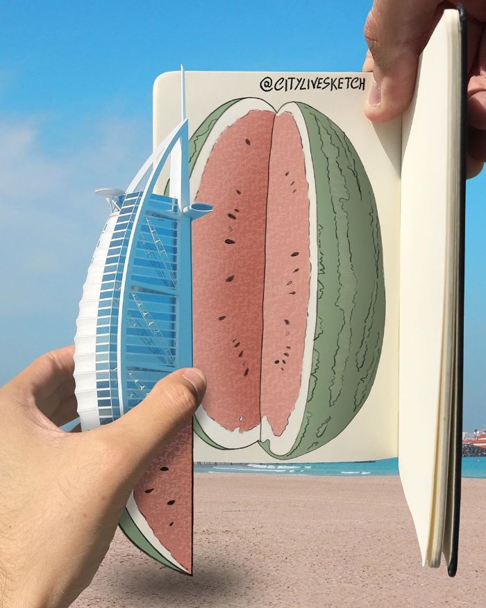 Artista cria fotografias alucinantes misturando desenhos com realidade (34 fotos) 16