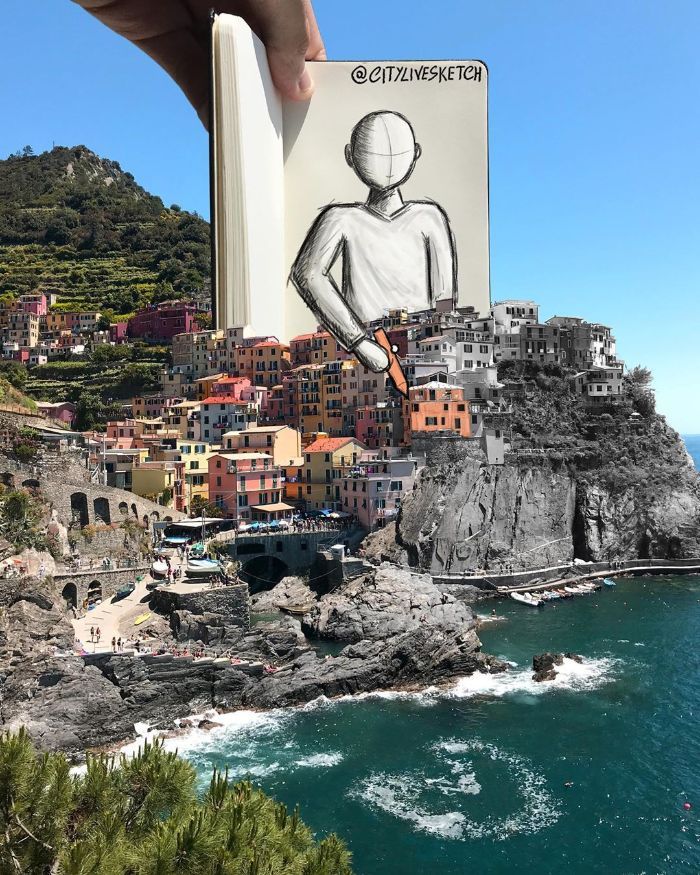 Artista cria fotografias alucinantes misturando desenhos com realidade (34 fotos) 23