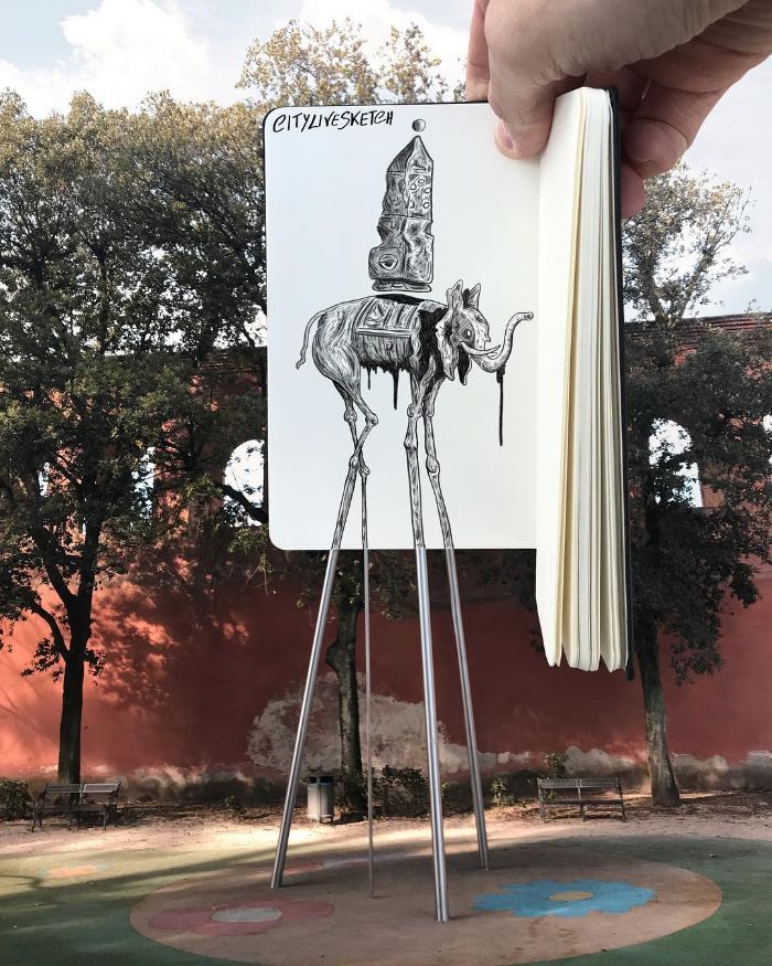 Artista cria fotografias alucinantes misturando desenhos com realidade (34 fotos) 34