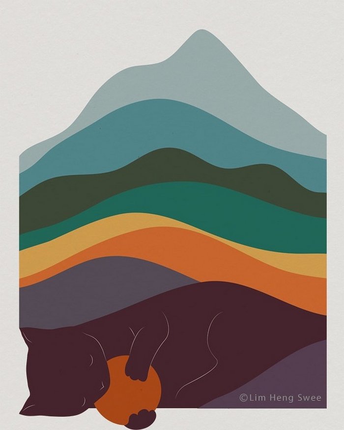 Artista esconde gatos em suas pinturas, criando um novo tipo de arte que chamamos de paisagens de gatos (25 fotos) 15