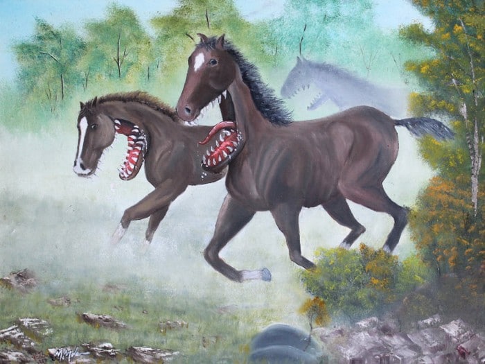 Este artista adiciona monstros às pinturas de brechós, e é hilário (21 fotos) 11