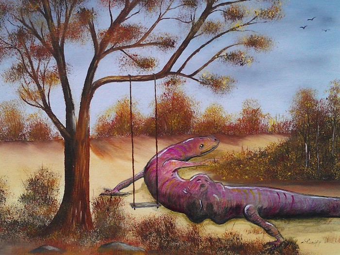 Este artista adiciona monstros às pinturas de brechós, e é hilário (21 fotos) 17