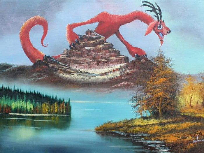 Este artista adiciona monstros às pinturas de brechós, e é hilário (21 fotos) 18