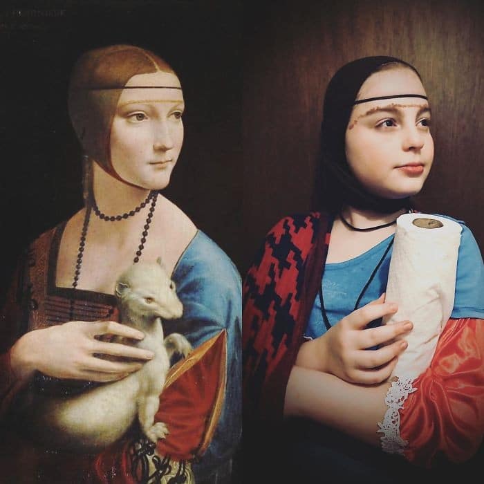 40 pessoas criativas que recriaram pinturas famosas com coisas que encontraram em casa 31