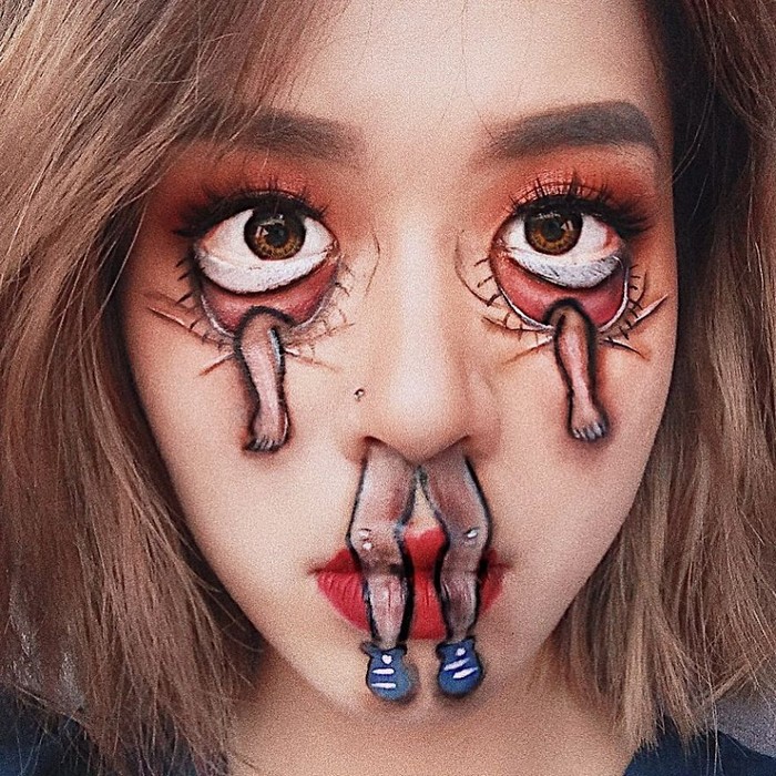 A maquiadora usa seu rosto e corpo como tela para criar ilusões de ótica alucinantes (25 fotos) 10