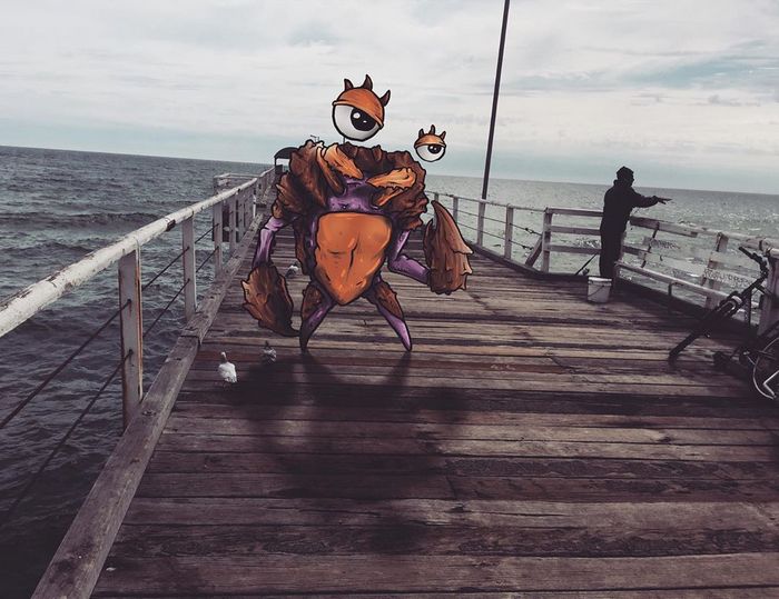 Um ilustrador adiciona monstros engraçados pela cidade 15